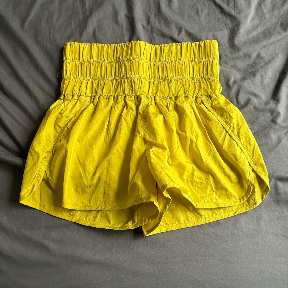 Free People High-Waist Smocked Yellow Shorts